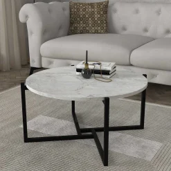 Ovaler Couchtisch Noce - 73x68x36cm - weißer Marmor
