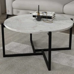 Ovaler Couchtisch Noce - 73x68x36cm - weißer Marmor