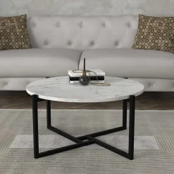 Ovaler Couchtisch Noce - 73x68x36cm - weißer Marmor