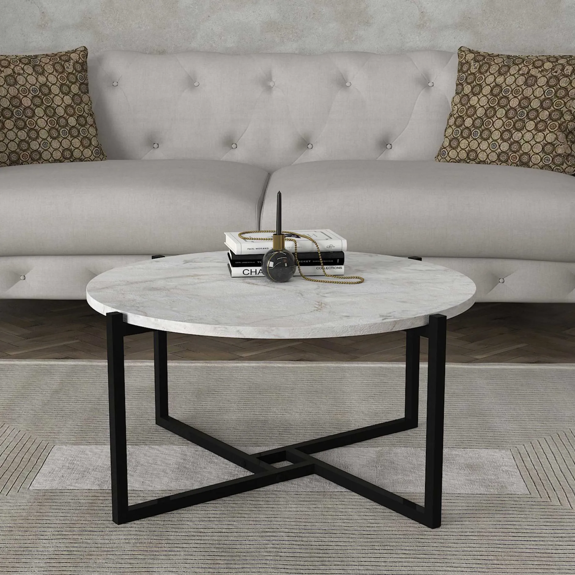 Ovaler Couchtisch Noce - 73x68x36cm - weißer Marmor