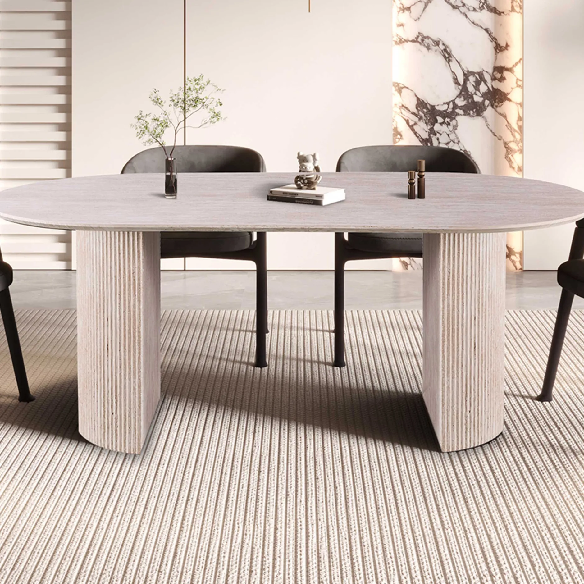 Ovaler Esstisch Lagos - 200x100x76cm - Travertin