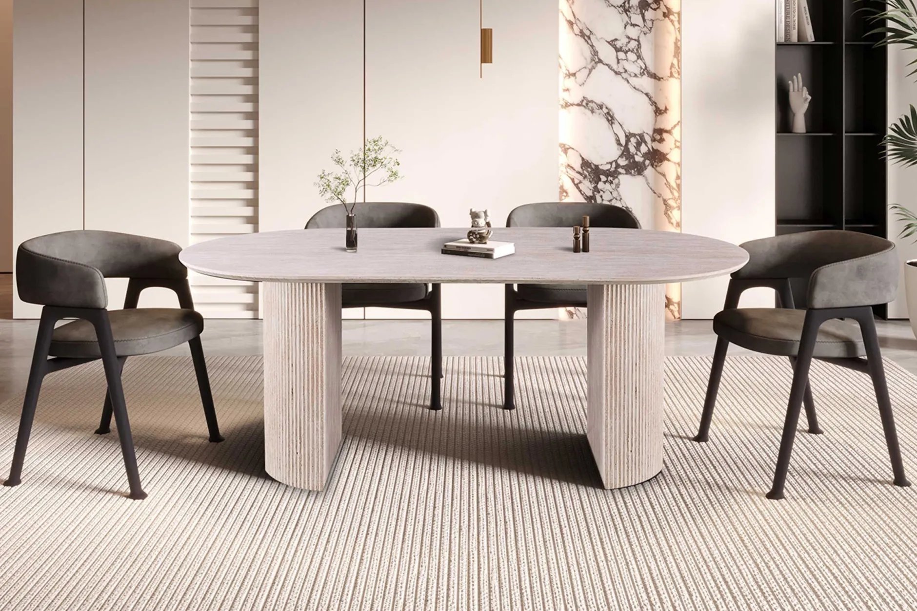 Ovaler Esstisch Lagos - 200x100x76cm - Travertin