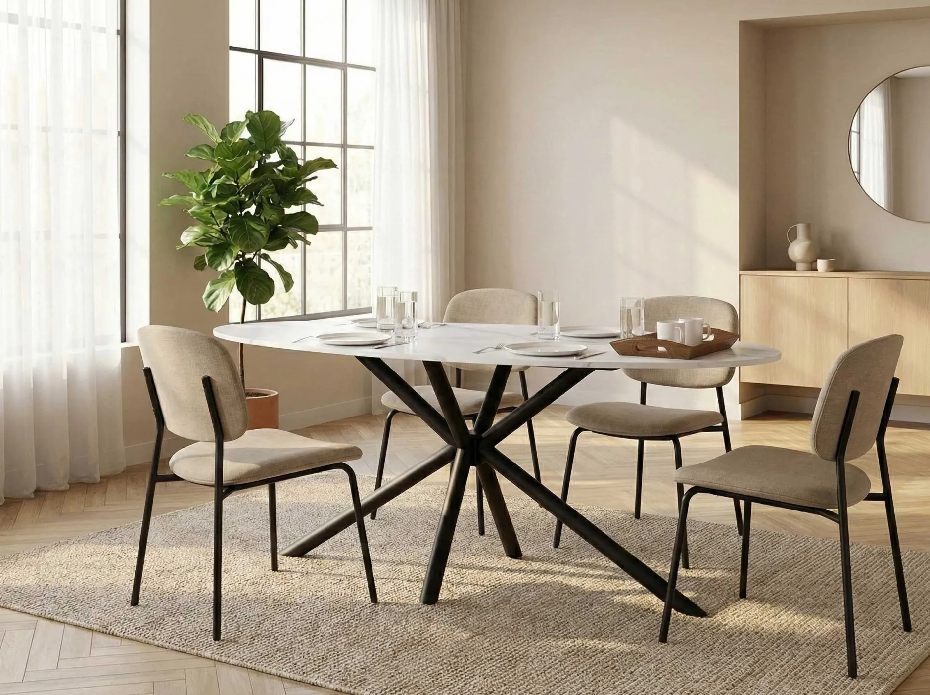 Ovaler Esstisch Matera - 180x90x75cm - Marmor/schwarz