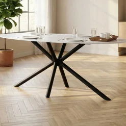 Ovaler Esstisch Matera - 180x90x75cm - Marmor/schwarz