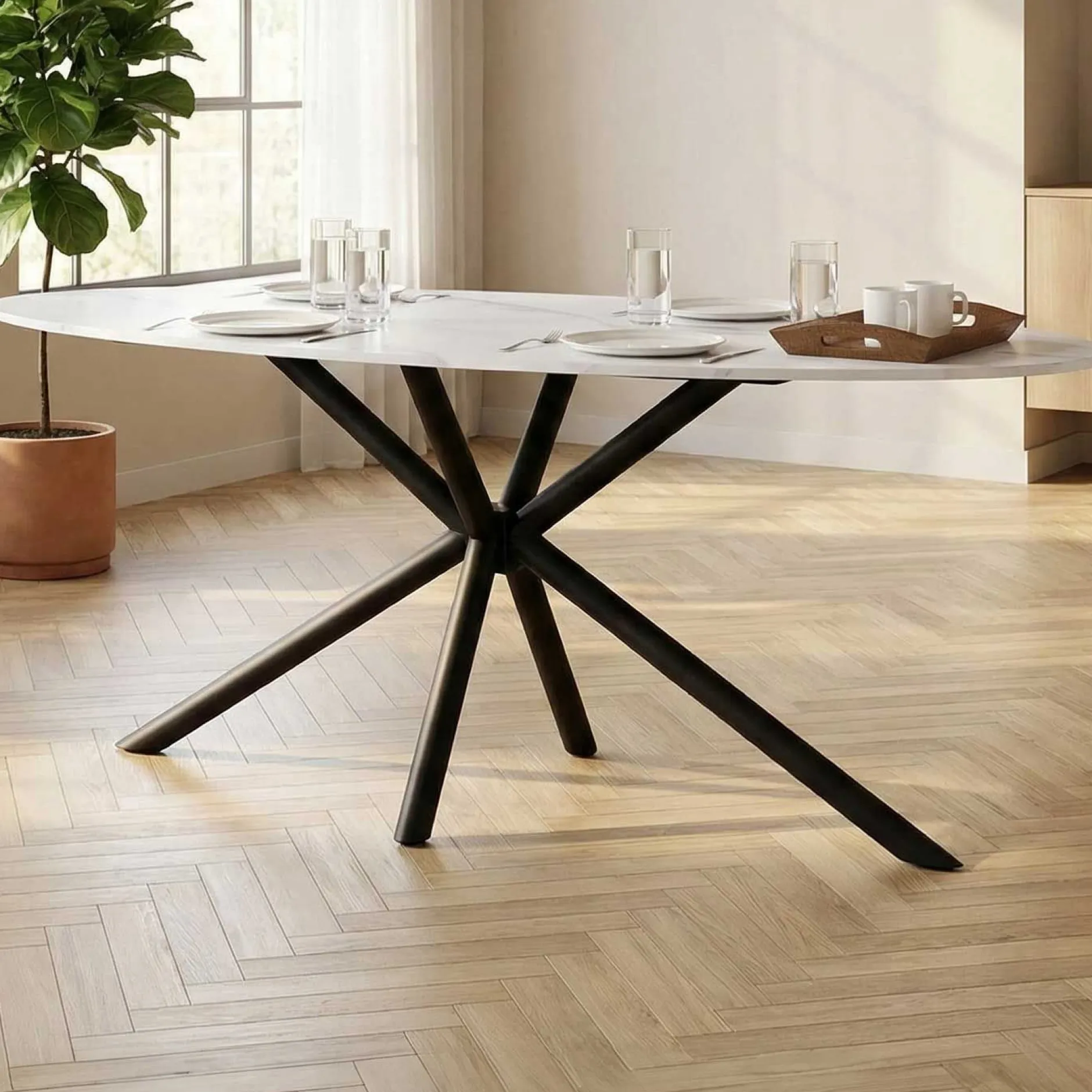 Ovaler Esstisch Matera - 180x90x75cm - Marmor/schwarz