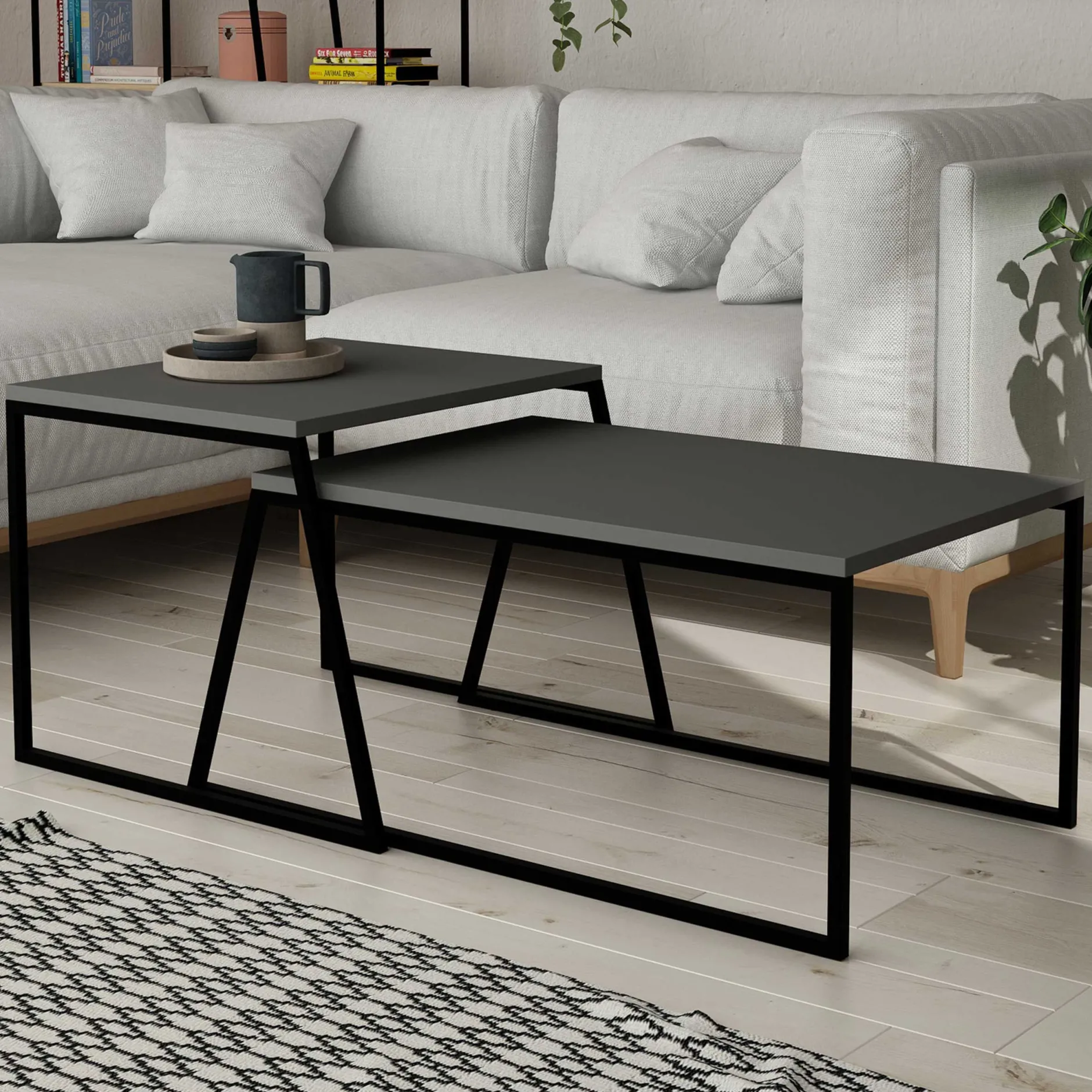 Pal Couchtisch-Set | 100 % MELAMIN | Anthrazit, Schwarz