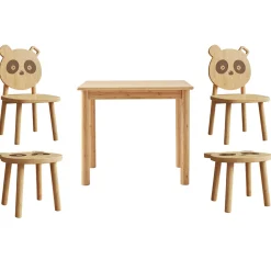PandaKindertischset : Tisch, zwei Stühle, zwei Hocker - Bambusholz