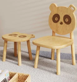 PandaKindertischset : Tisch, zwei Stühle, zwei Hocker - Bambusholz