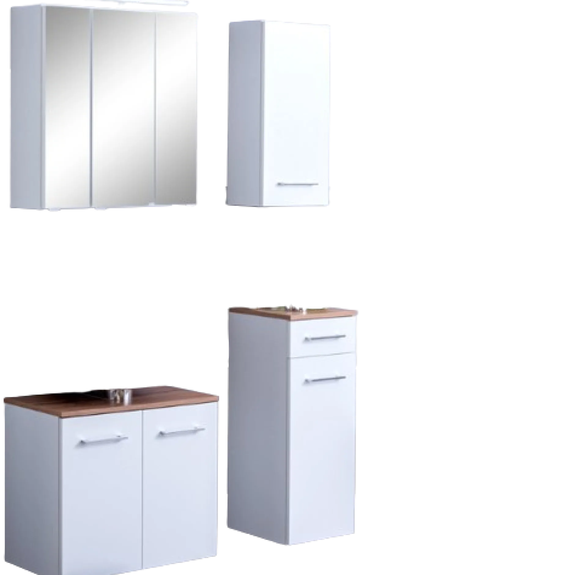 ParesBadezimmer : Spiegelschrank, Waschtischunterschrank, Hängeschränke - weiß