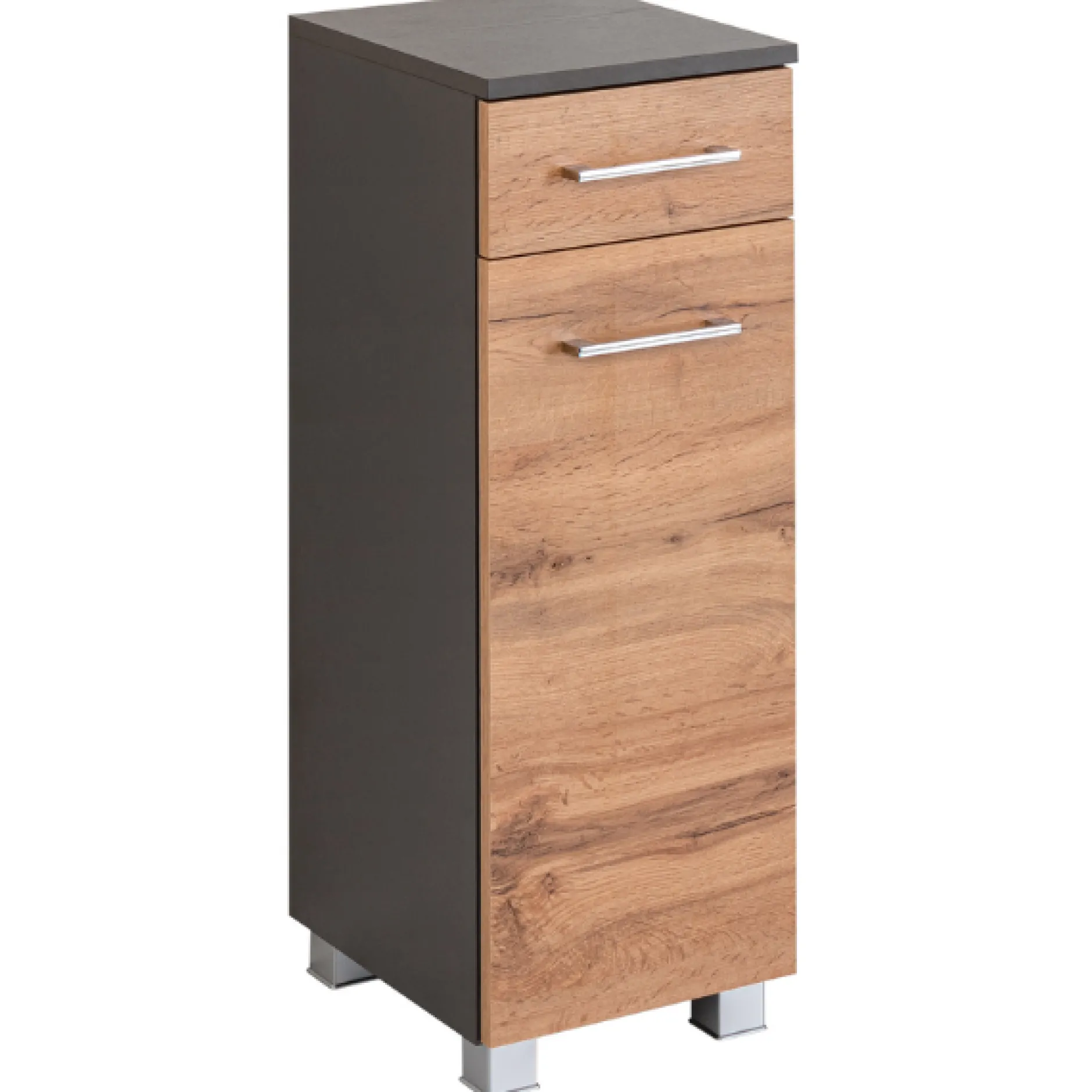 ParesBadezimmer : Spiegelschrank, Waschtischunterschrank, Hängeschränke - Graphit/Eiche