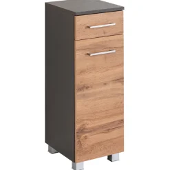 ParesBadezimmer : Säulenschrank, Spiegelschrank, Waschtischunterschrank, Hängeschränke - graphit/gelb