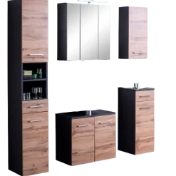 ParesBadezimmer : Säulenschrank, Spiegelschrank, Waschtischunterschrank, Hängeschränke - graphit/gelb