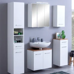 ParesBadezimmer : Säulenschrank, Spiegelschrank, Waschbeckenunterschrank, Hängeschränke - weiß
