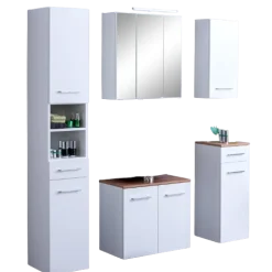 ParesBadezimmer : Säulenschrank, Spiegelschrank, Waschbeckenunterschrank, Hängeschränke - weiß