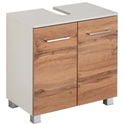 ParesBadezimmer : Säulenschrank, Spiegelschrank, Waschtischunterschrank, Hängeschränke - Eiche/Weiß