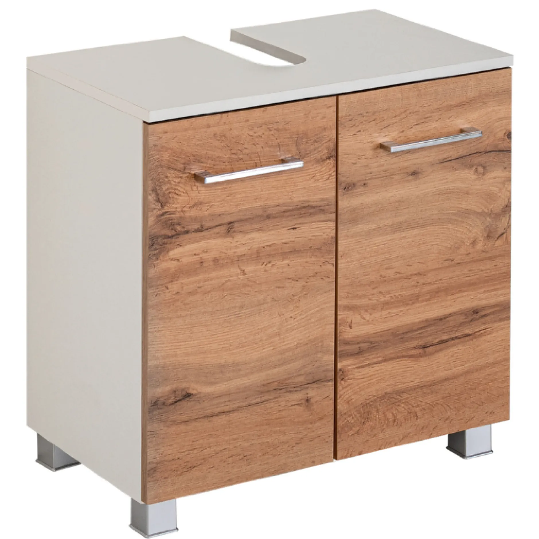 ParesBadezimmer : Säulenschrank, Spiegelschrank, Waschtischunterschrank, Hängeschränke - Eiche/Weiß