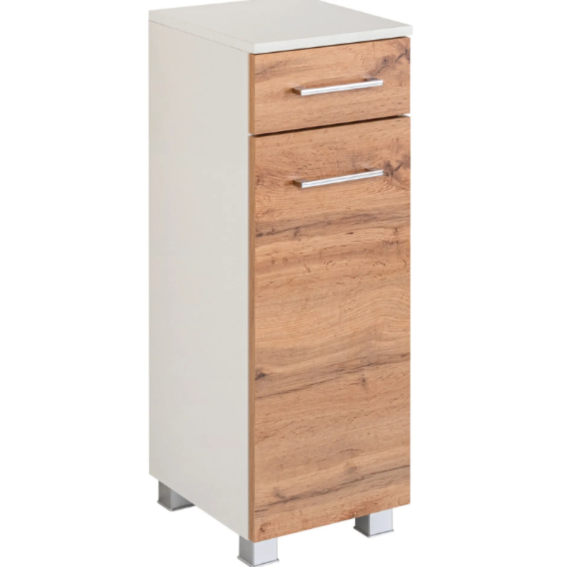 ParesBadezimmer : Säulenschrank, Spiegelschrank, Waschtischunterschrank, Hängeschränke - Eiche/Weiß