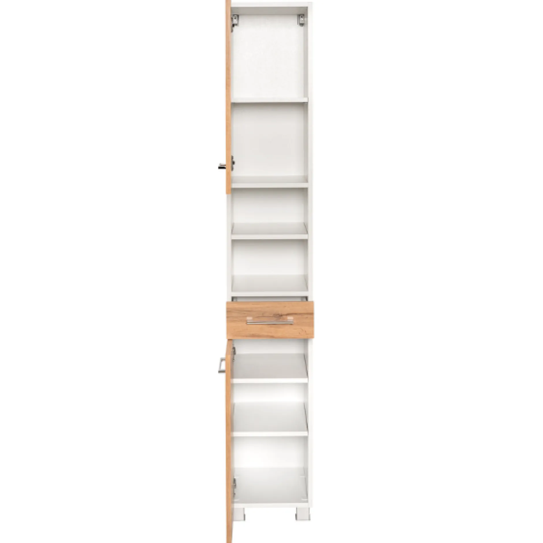 ParesBadezimmer : Säulenschrank, Spiegelschrank, Waschtischunterschrank - Eiche/Weiß
