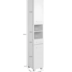 ParesBadezimmer : Säulenschrank, Spiegelschrank, Waschtischunterschrank - Eiche/Weiß