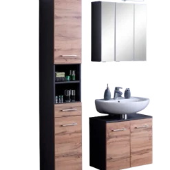 ParesBadezimmer : Säulenschrank, Spiegelschrank, Waschtischunterschrank - graphit/gelb