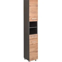 ParesBadezimmer : Säulenschrank, Spiegelschrank, Waschtischunterschrank - graphit/gelb