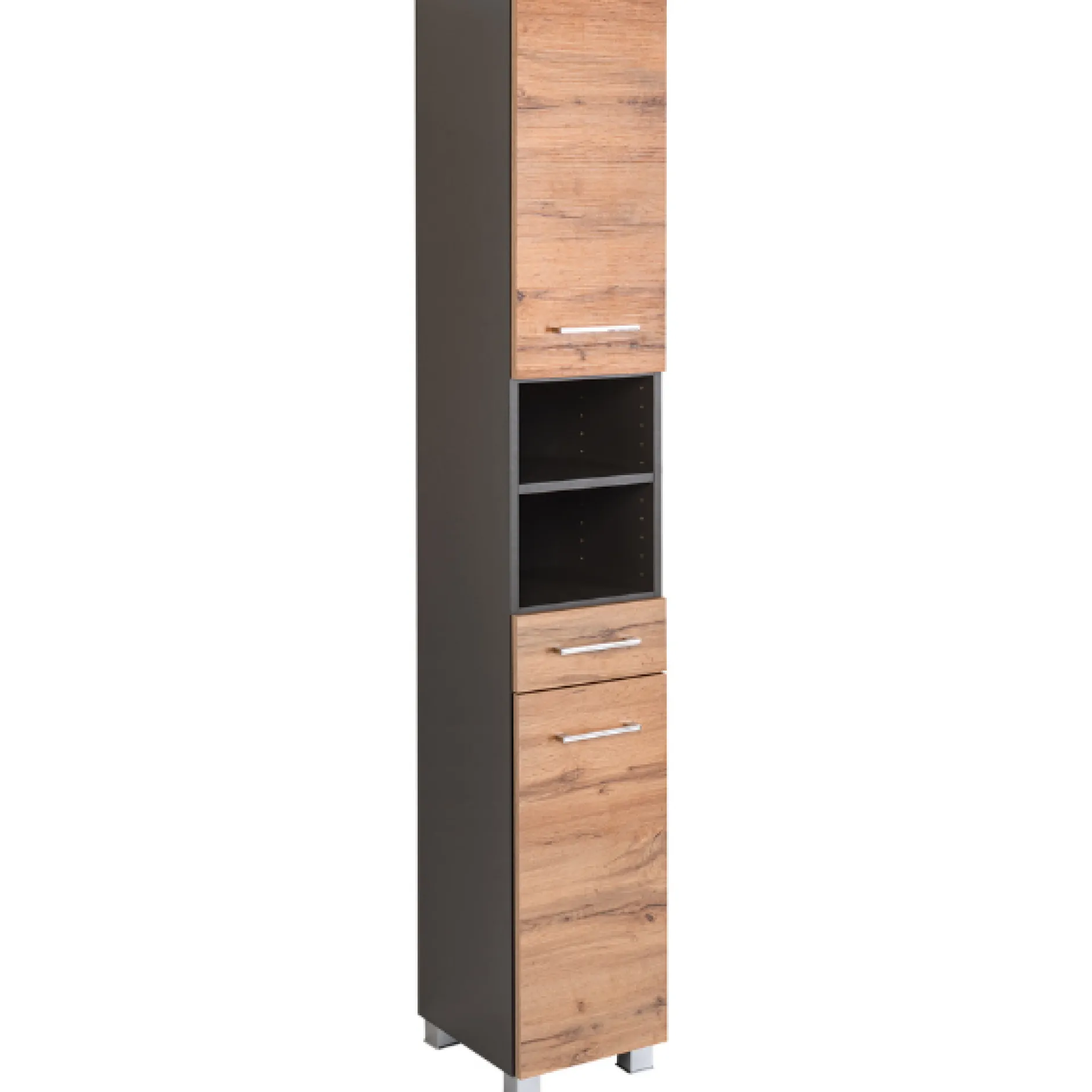 ParesBadezimmer : Säulenschrank, Spiegelschrank, Waschtischunterschrank - graphit/gelb