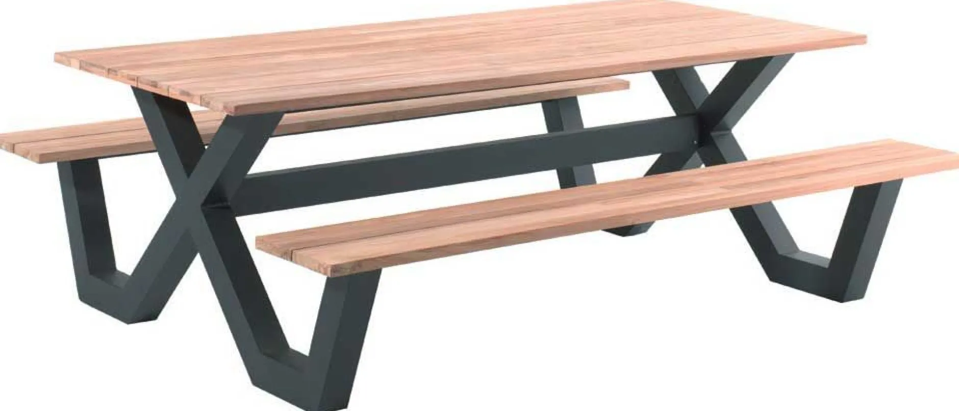 Picknicktisch Charles Gescova - Teakholz, Aluminium - 280x100x76 cm - Braun/Schwarz