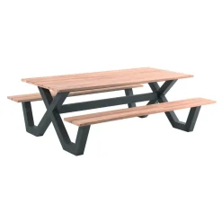 Picknicktisch Charles 220x100 cm - Carelli - Aluminium & Teak - Schwarz/Braun
