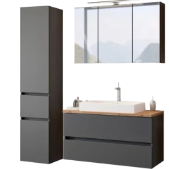 PiscaBadezimmer : Spiegelschrank, Waschtischschrank, Säulenschrank - graphitgrau