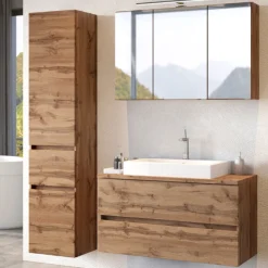 PiscaBadezimmer : Spiegelschrank, Waschtischschrank, Säulenschrank - Eiche Dekor