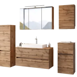 PiscaBadezimmer : Wandschränke, Spiegelschrank, Waschbeckenschrank, Säulenschrank - Eiche Dekor