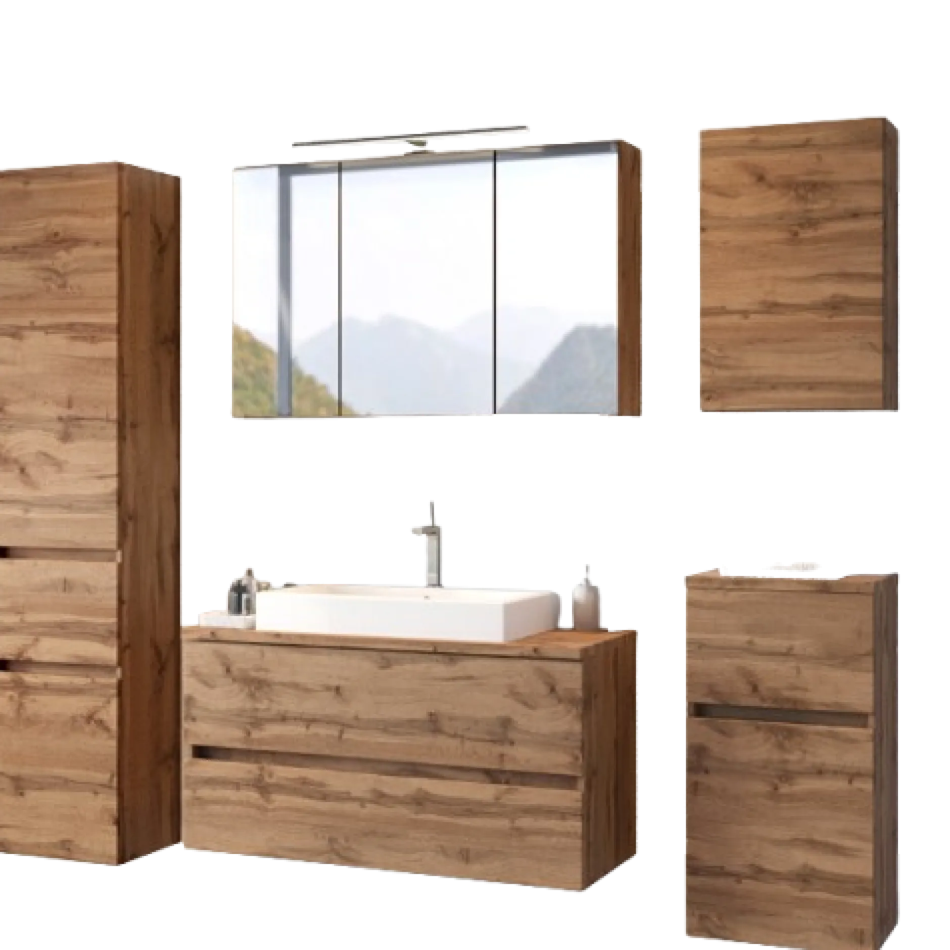 PiscaBadezimmer : Wandschränke, Spiegelschrank, Waschbeckenschrank, Säulenschrank - Eiche Dekor