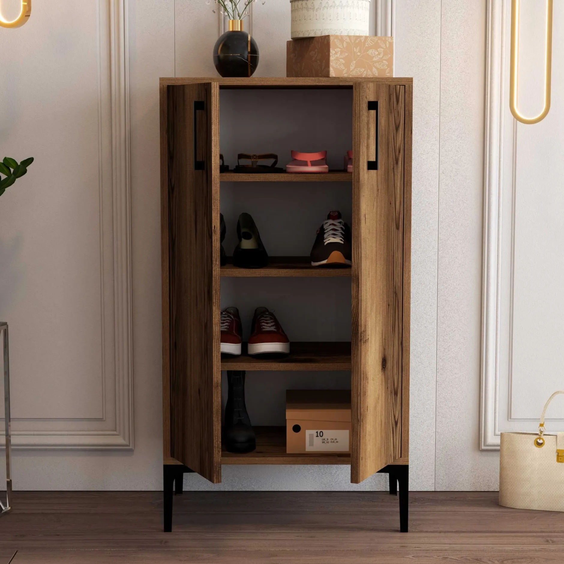 Prag Schuhschrank | 100 % MELAMIN | Walnuss