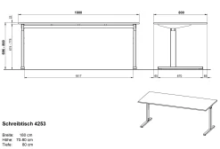 Presley Schreibtisch 180cm mechanisch verstellbar - hellgrau/silber