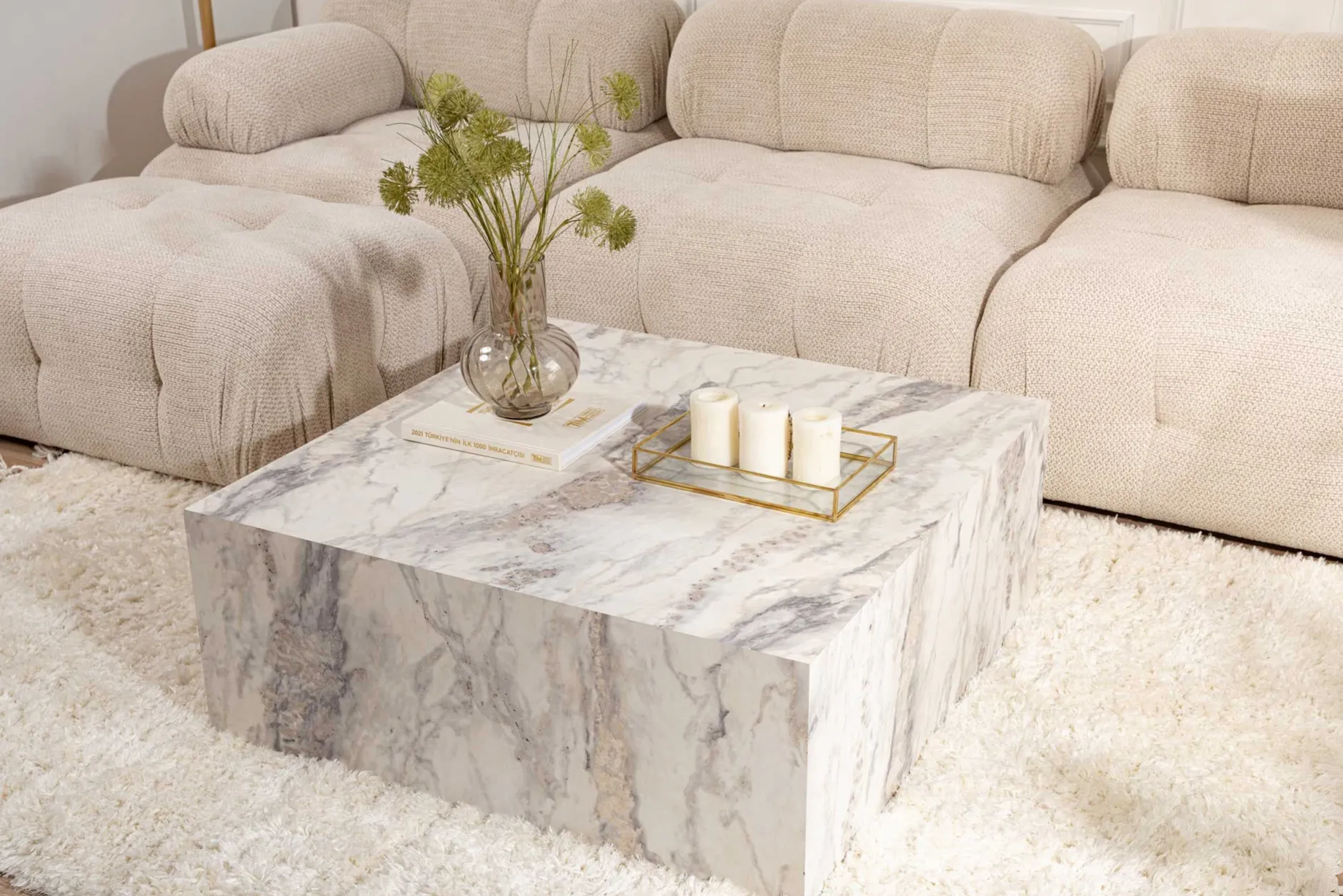 Prizma Couchtisch | 90x90x35cm | Marmor Dekor