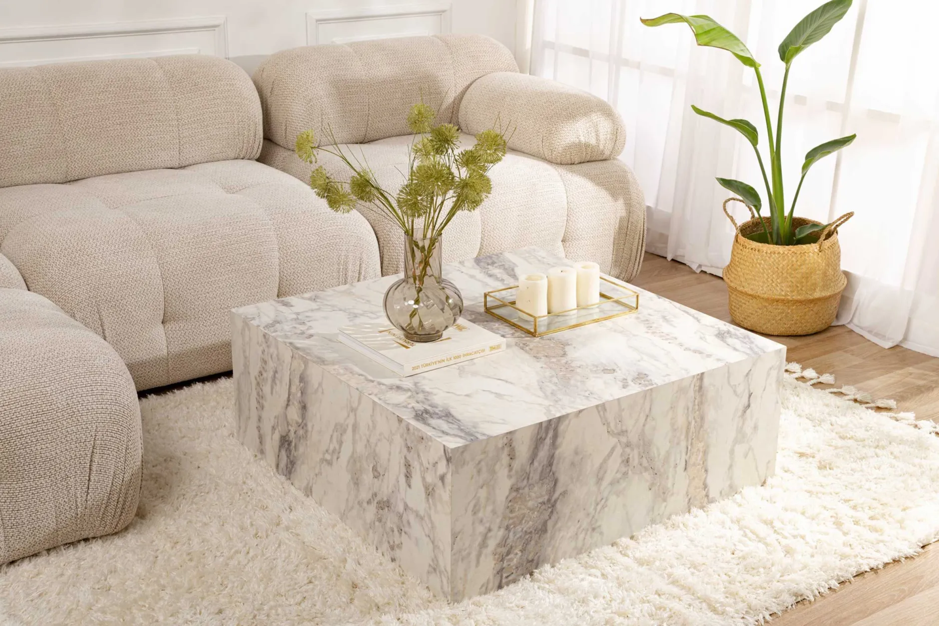 Prizma Couchtisch | 90x90x35cm | Marmor Dekor
