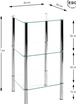Quadratischer Beistelltisch Bas - 39x39x75 cm - Chromstahl/Sicherheitsglas