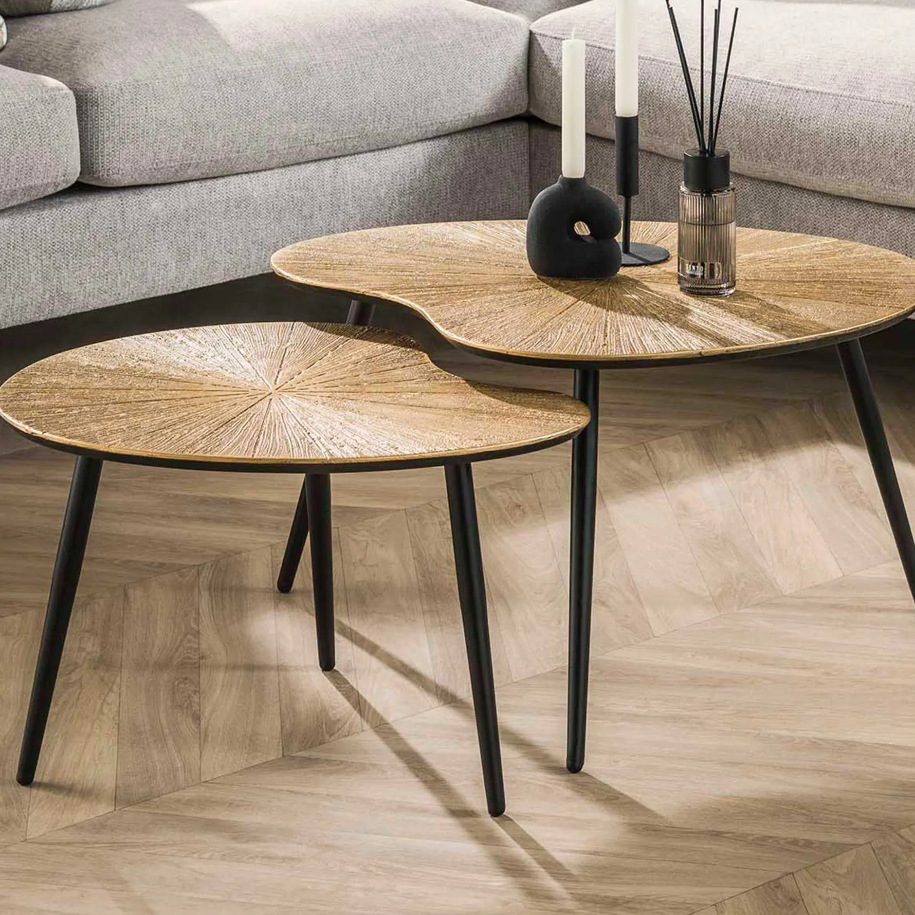 Ray Metall Nierenförmiger Couchtisch Set in Antik Gold