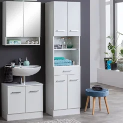 RiccaBadezimmer : Spiegelschrank, Waschtischunterschrank, Säulenschrank - weiß