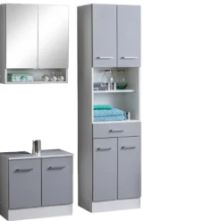 RiccaBadezimmer : Spiegelschrank, Waschbeckenunterschrank, Säulenschrank - grau