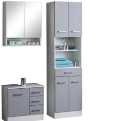 RiccaBadezimmer : Spiegelschrank, Waschbeckenunterschrank, Säulenschrank - grau