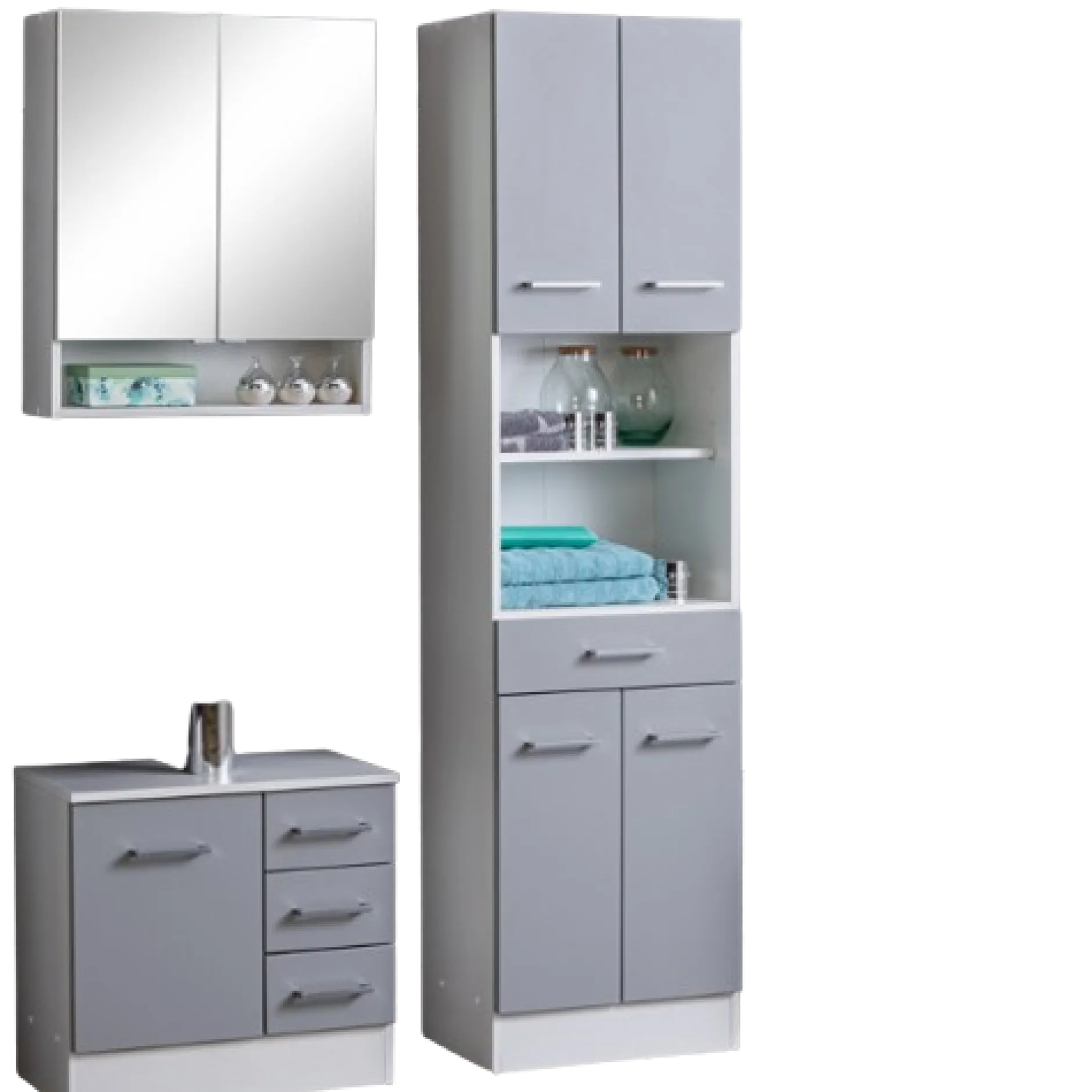 RiccaBadezimmer : Spiegelschrank, Waschbeckenunterschrank, Säulenschrank - grau