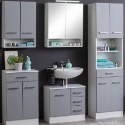 RiccaBadezimmer : Wandschrank, Badezimmerschrank, Spiegelschrank, Waschbeckenunterschrank, Säulenschrank - grau