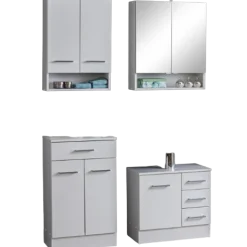 RiccaBadezimmer : Wandschrank, Badezimmerschrank, Spiegelschrank, Waschbeckenunterschrank - weiß