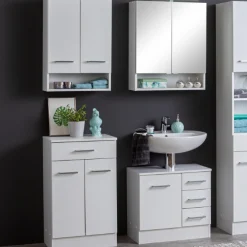 RiccaBadezimmer : Wandschrank, Badezimmerschrank, Spiegelschrank, Waschbeckenunterschrank - weiß