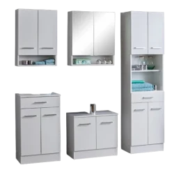 RiccaBadezimmer : Wandschrank, Badezimmerschrank, Spiegelschrank, Waschbeckenunterschrank, Säulenschrank - weiß
