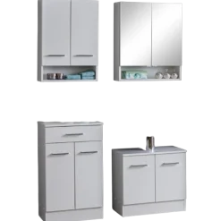 RiccaBadezimmer : Wandschrank, Badezimmerschrank, Spiegelschrank, Waschbeckenunterschrank - weiß