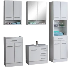 RiccaBadezimmer : Wandschrank, Badezimmerschrank, Spiegelschrank, Waschbeckenunterschrank, Säulenschrank - weiß