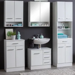 RiccaBadezimmer : Wandschrank, Badezimmerschrank, Spiegelschrank, Waschbeckenunterschrank, Säulenschrank - weiß