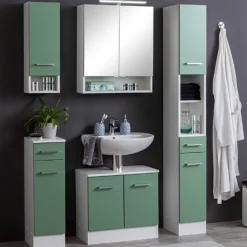 RiccaBadezimmer : Wandschrank, Badezimmerschrank, Spiegelschrank, Waschbeckenunterschrank, Säulenschrank - grün
